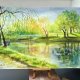 Spacer po parku wiosennym 30*40cm. Original Akwarela