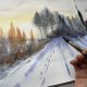 Cichy zimowy wieczór. akwarela 44*32 cm ręcznie malowana.