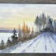 Cichy zimowy wieczór. akwarela 44*32 cm ręcznie malowana.