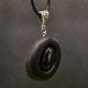 Wisiorek "Hebanowy Fluoryt –naturalna głębia drewna i magiczne światło kamienia, brzoza, pirografia, prezent; Wood Pendant, biżuteria Dzień Matki