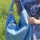 Duża torba hobo na ramię z plecionki Niebieska