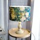 Lampa drewniana, stołowa, duża z abażurem z tkaniny, wys 52cm