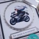 Kartka z okazji przejścia na emeryturę z babką na motorze, personalizacja
