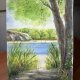 W cieniu drzew nad rzeką. 30/42cm. Original Akwarela A3