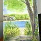 W cieniu drzew nad rzeką. 30/42cm. Original Akwarela A3
