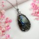 Naszyjnik Labradoryt Spektrolit stal chirurgiczna wisiorek handmade wirewrapping