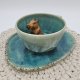 Filiżanka kapibara ceramiczna z dużym spodkiem i KAPIBARĄ w środku leśne jeziorko ręcznie toczona rękodzieło wyjątkowa filiżanka z dużą kapibarą kubek