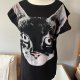 Vintage Y2K Cat Face T-Shirt | Oversized Black Animal Print Tee | kot bluzka