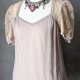 Bluzka TOPSHOP nude brudny róż koronka bufy zip S