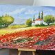Pole maków na farmie w Prowansji originalna akwareli A4