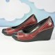 Bordowo-czarne buty damskie na koturnie | rozm. 36