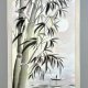 Bambus i rybak 42x24cm japońskie malarstwo sumi-e. Original Akwarela
