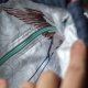 Niebieska listonoszka z kominem patchwork