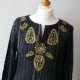 Czarna tunika boho vintage z haftem złote zdobienia L unikat