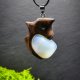 Wisiorek  - Kwarc opalitowy i orzech – biżuteria z duszą ziemi, pirografia, handmade, prezent Unique Jewelry Design; Luxury Wooden