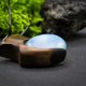 Wisiorek  - Kwarc opalitowy i orzech – biżuteria z duszą ziemi, pirografia, handmade, prezent Unique Jewelry Design; Luxury Wooden