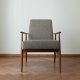 Fotel Lisek PRL, Teak, Tkanina buckle; Typ 300-190, Po renowacji, Vintage