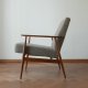 Fotel Lisek PRL, Teak, Tkanina buckle; Typ 300-190, Po renowacji, Vintage