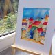 Akwarela w białym passe-partou Domki 30*21 cm