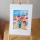 Akwarela w białym passe-partou Domki 30*21 cm