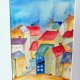 Akwarela w białym passe-partou Domki 30*21 cm