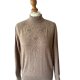 Vintage Sweter z haftem koralikami golf Wełna jasnobrązowy unikat cottage