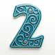 numer domu, cyfra 2, turkusowa, do przykręcenia