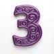 numer domu, cyfra 3, fioletowa, do przykręcenia