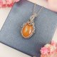 Naszyjnik Jadeit Pomarańczowy stal chirurgiczna wisiorek handmade wirewrapping