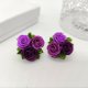 Kolczyki ręcznie robione z różami, fiolet-lila, mini kompozycja, stal nierdzewna, biżuteria Kwiatowa, miniaturowy bukiecik