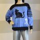 Sweter handmade z kotem niebiesko-czarny, unikat robiony ręcznie