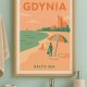 Plakat Gdynia Beach – Morze Bałtyckie | Retro plakat podróżniczy w stylu PRL | Grafika do samodzielnego wydruku