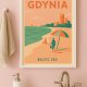 Plakat Gdynia Beach – Morze Bałtyckie | Retro plakat podróżniczy w stylu PRL | Grafika do samodzielnego wydruku
