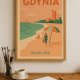 Plakat Gdynia Beach – Morze Bałtyckie | Retro plakat podróżniczy w stylu PRL | Grafika do samodzielnego wydruku
