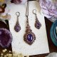 Wiktoriański miedziany zestaw - kolczyki i wisiorek z ametystem #S2