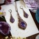 Wiktoriański miedziany zestaw - kolczyki i wisiorek z ametystem #S2