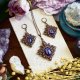 Wiktoriański miedziany zestaw - kolczyki i wisiorek z fioletowym agatem #S6