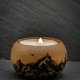 Drewniany świecznik z górskim motywem - ręcznie wypalany, idealny prezent handmade, tealight, ogień