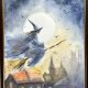 Lot czarownicy w księżycową noc. 30/42cm. Original Akwarela A3