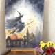 Lot czarownicy w księżycową noc. 30/42cm. Original Akwarela A3