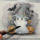 Duch Halloween Original Akwarela A4