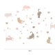 Naklejki Ścienne Koty – Minimalistyczne Różowo Beżowe Naklejki do Pokoju Dziecka, Koty w różnych Pozach z Kwiatkami dla Dziewczynki