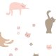 Naklejki Ścienne Koty – Minimalistyczne Różowo Beżowe Naklejki do Pokoju Dziecka, Koty w różnych Pozach z Kwiatkami dla Dziewczynki