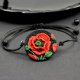 Komplet biżuterii "Czerwone maki" kolczyki sztyfty, naszyjnik i sznurkowa bransoletka