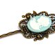 Spinki do włosów wsuwka mosiądz kamea jasny turkus biel