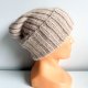 Ręcznie robiona czapka beanie MIRA 100% Merino plus moher i jedwab 50/56 jasny beż - od ręki