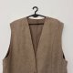 Beżowa wełniana kamizelka na guziki z kieszeniami gługa elegancka XXL XXXL Vintage