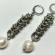 Kolczyki chainmaille z dużą perłą barokową 7 cm stal chirurgiczna