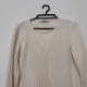 Ecru włoski sweter premium Le Tricot Longhin, prążkowany, dekolt V, Made in Italy S / 36 / 8