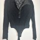 Czarne Koronkowe Body z Długim Rękawem M/L Vintage Sexy Lace Top goth kołnierzyk